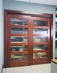 5 lite mahogany bi-pass doors with reeded glass