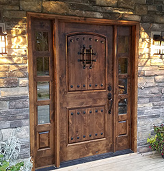 rustic exterior door with operable sidelite
