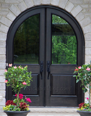 Custom Made Arched top Double Doors with Wrought Iron