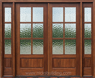 N 6-Lite Double Doors with Sidelights Rain Glass