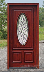 Oval glass front entry door - Sierra Glass with Patina Caming