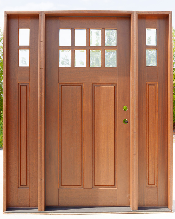 Mahogany Craftsman door with Sidelights 