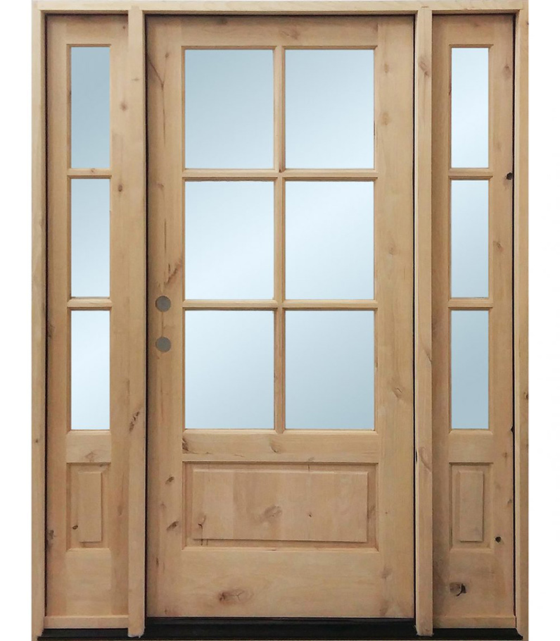 8'0 Tall 6-Lite Low-E Knotty Alder Prehung Wood Double Door Unit with  Transom