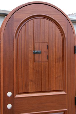 mahogany arched door inside view