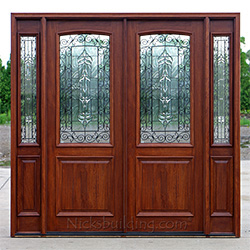 2 Panel Mahogany Double Doors with Iron Classic Glass