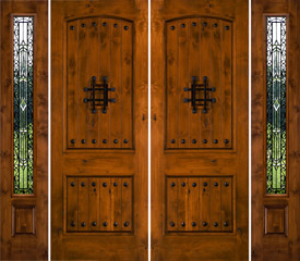 rustic exterior double doors SW-83 with SW-100 Iron Classic Sidelights